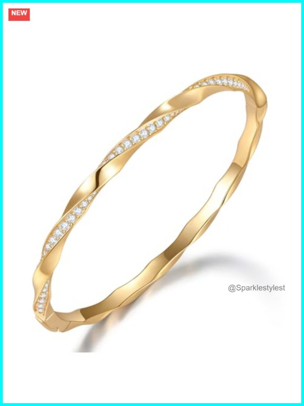 14K Gold Plated Brass Moissanite Bangle Bracelet for Women Stackable